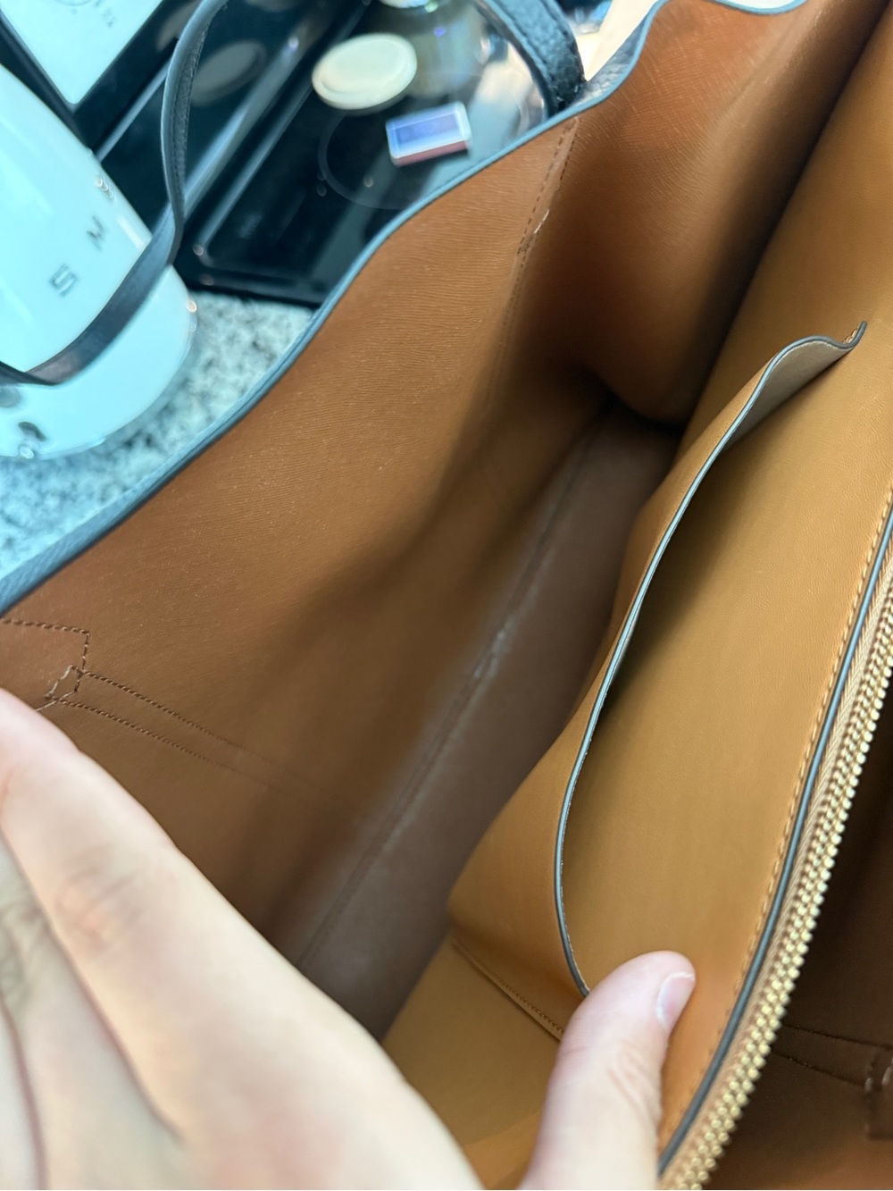 Tory Burch Black Tote with Tan Charm - Picture 4 of 8